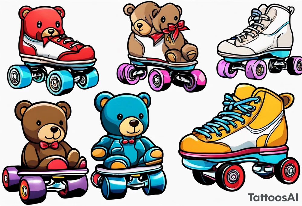teddy bears sized roller skates tattoo idea