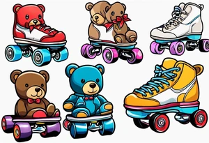 teddy bears sized roller skates tattoo idea