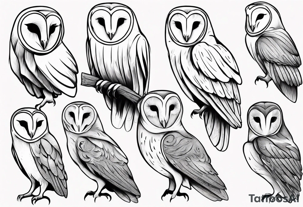 Fine line barn owl tattoo idea