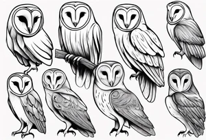 Fine line barn owl tattoo idea
