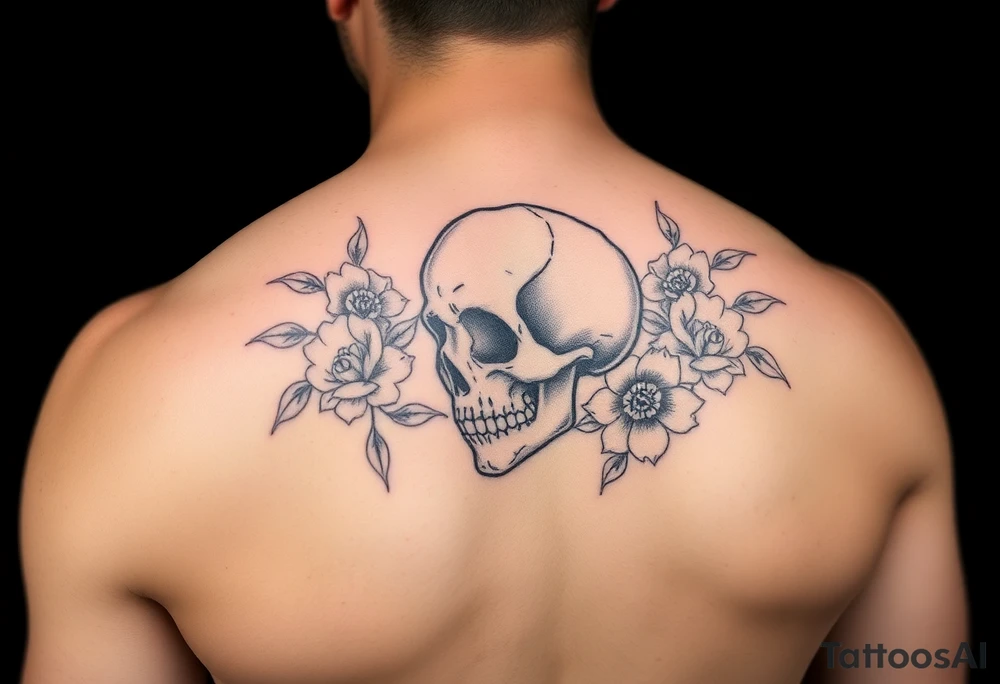 skull slightlyfacing left, surrounded by floral ornaments tattoo idea skull slightlyfacing left, surrounded by floral ornaments tattoo idea