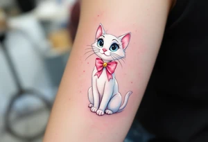 The white cat Marie with pink bow from The Aristocats is the purrfect pastel tattoo for girly Disney vibes. tattoo idea
