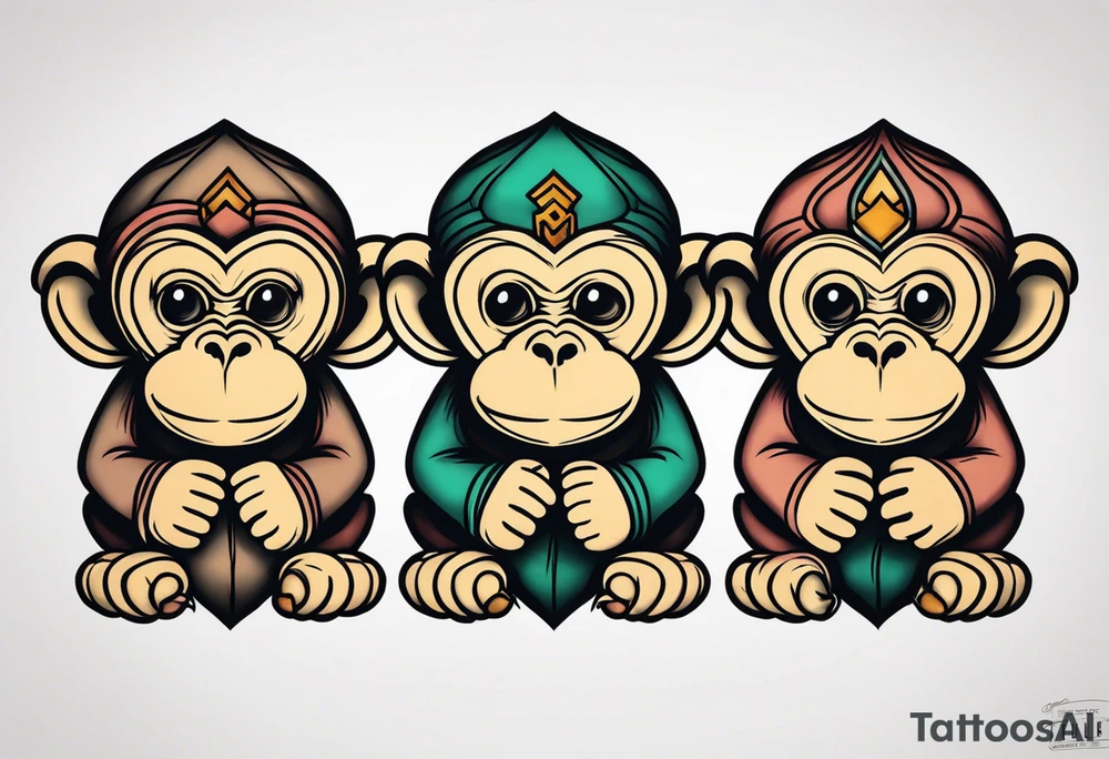 3 wise monkeys+hear no evil see no evil tell no evil+vertical tattoo idea