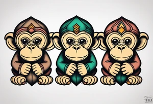 3 wise monkeys+hear no evil see no evil tell no evil+vertical tattoo idea