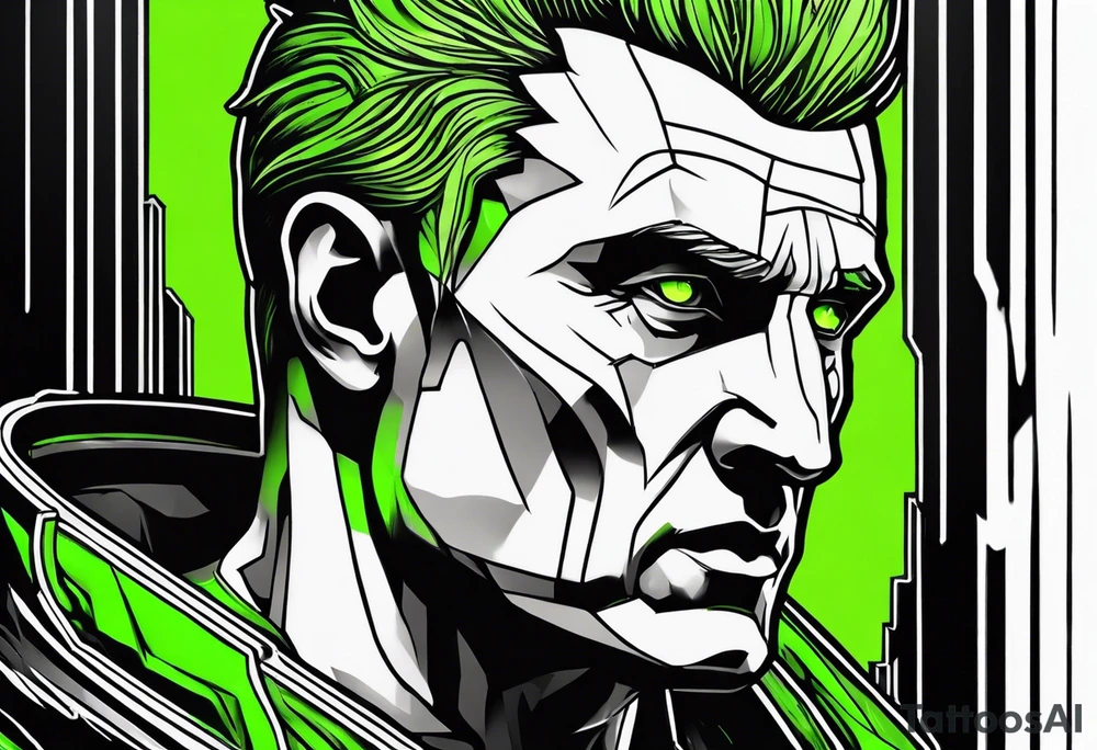 Julius Caesar tattoo with streaks of neon green lightning in the background tattoo idea