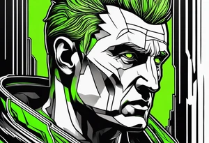 Julius Caesar tattoo with streaks of neon green lightning in the background tattoo idea