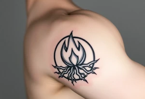 a round flame imprisoned in a roots circle tattoo idea