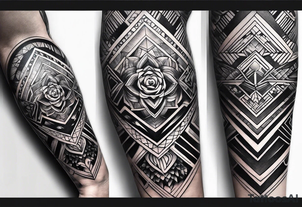 A full sleeve for the forearm with a geometric design tattoo idea