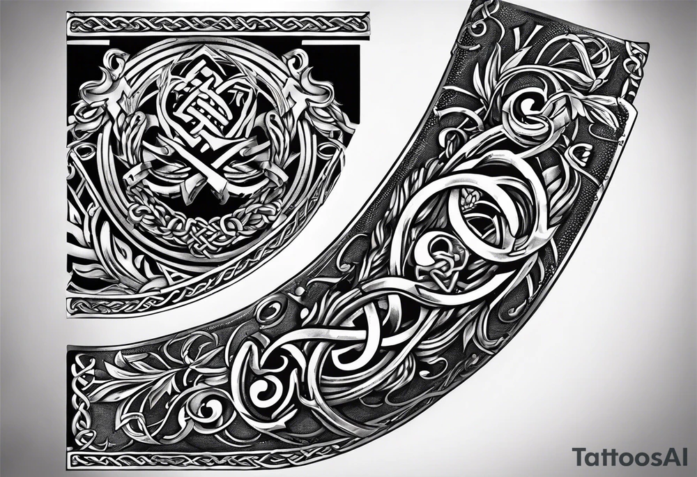 Cheers Mate text, armband +Celtic +Cancer Ribbon +tribal +artistic tattoo idea