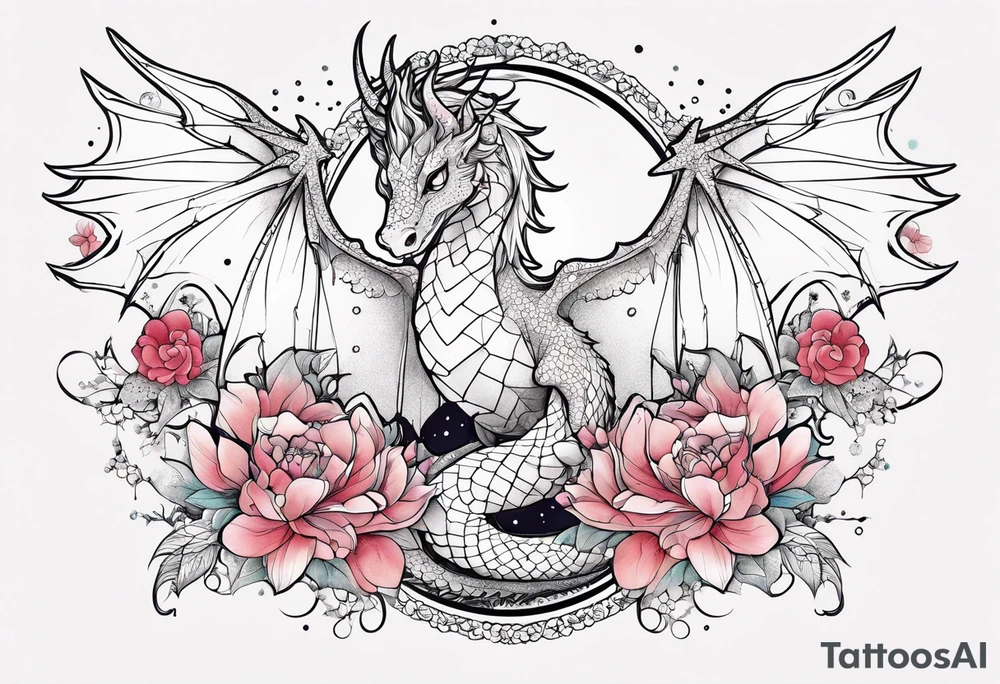 Constellation, wing , snow , cross , dragon female japan kawaii , flower tattoo idea