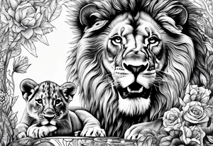 Powerful lion, 3 cubs tattoo idea