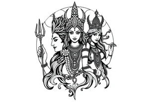 Lord Shiva, Godess Kali, Godess Lilith with the moon phases in the background tattoo idea