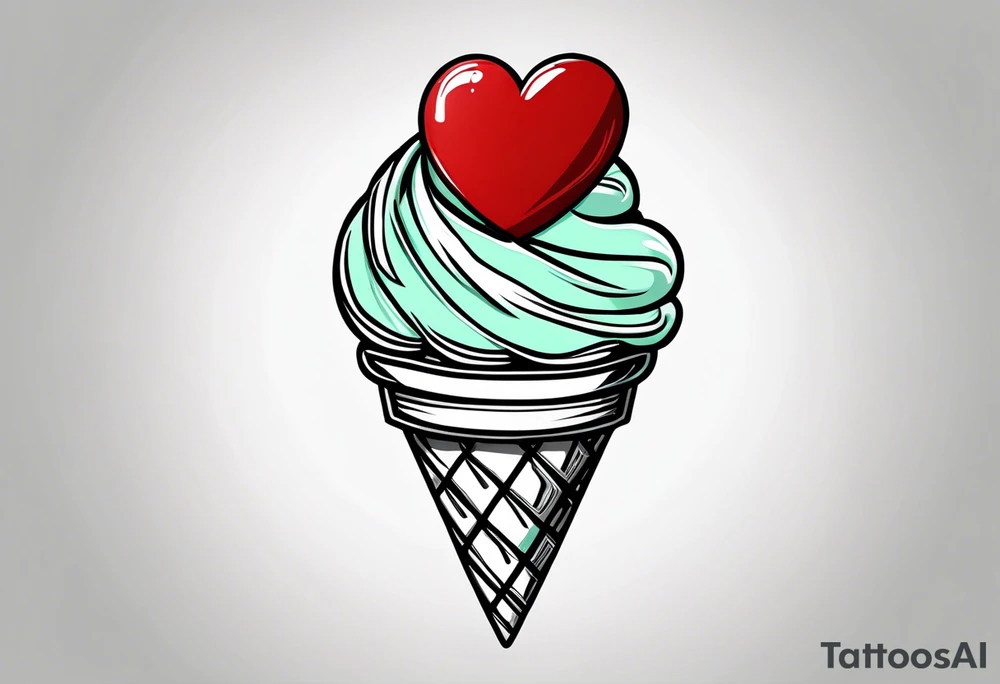 simple mint chocolate chip ice cream cone with small red heart on it somewhere. tattoo idea