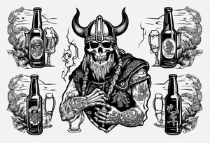 Viking skeleton drinking a beer tattoo idea