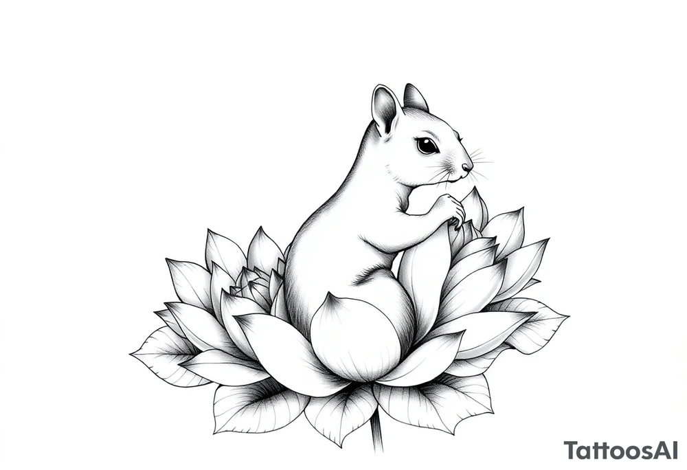 rabbid squirrel blooming lotus flowers tattoo idea
