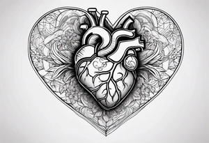 a heart shape with the following inside: brain, travel or plane, family, and other symbols tattoo idea