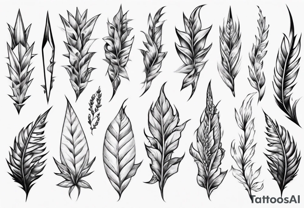 full arm. pointy leaves tattoo idea