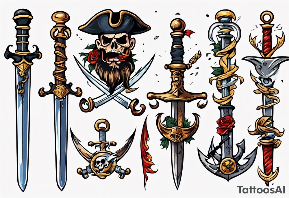 A pirate sword in American traditional style for a forearm tattoo idea