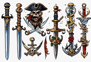 A pirate sword in American traditional style for a forearm tattoo idea