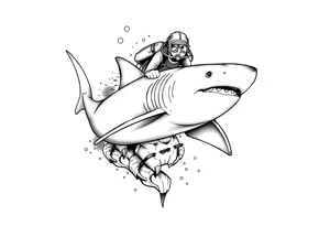 Generate a dive scene including a shark and a diver tattoo idea