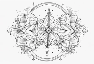 fine line with stars, floral, dots. Sternum tattoo tattoo idea
