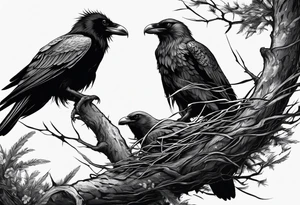 raven and osprey sharing nest tattoo idea