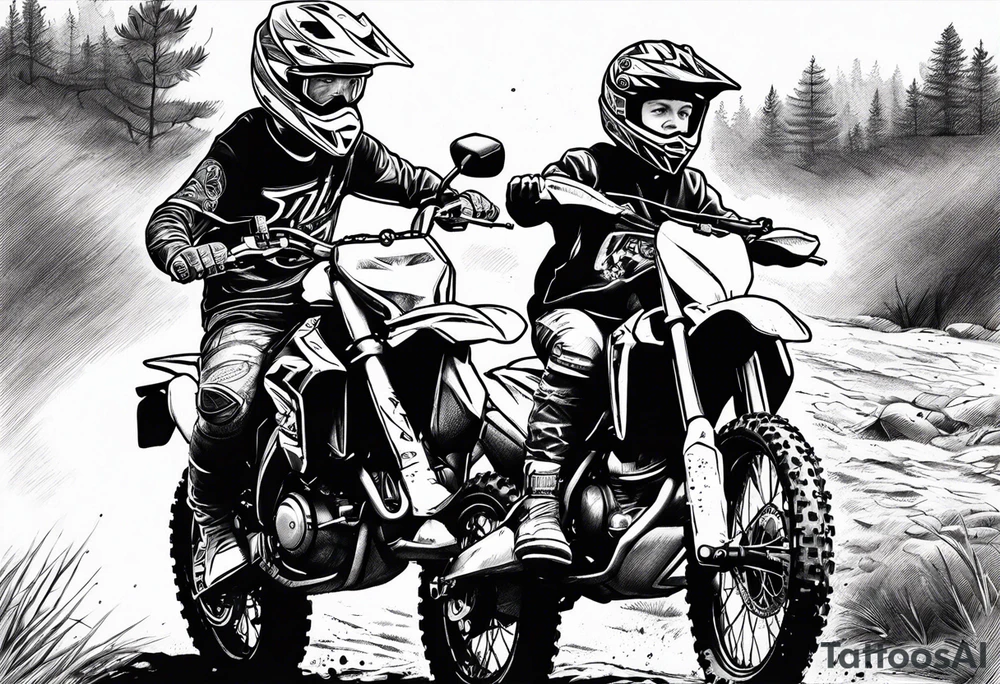 Sister and brother riding dirtbikes together tattoo idea