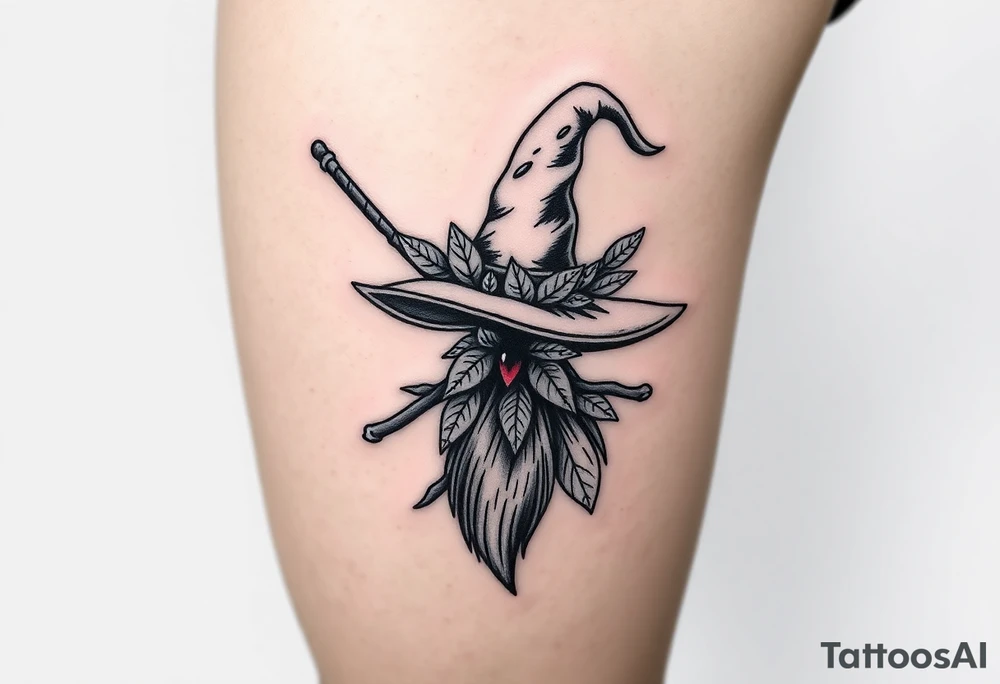 Which is broom with handle
 a witches hat with leaves tattoo idea