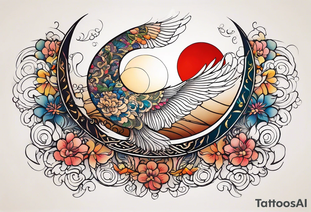 Libélula sobre sombra de luna llena, con toques de color tattoo idea