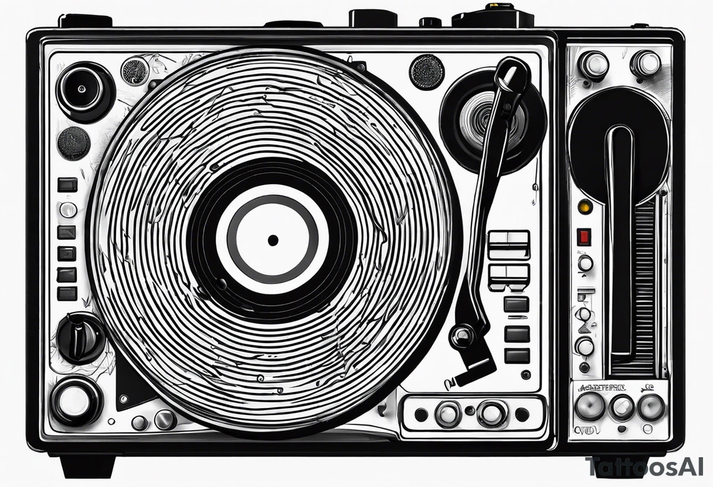 Recordplayer no details in 2D only 5 lines tattoo idea