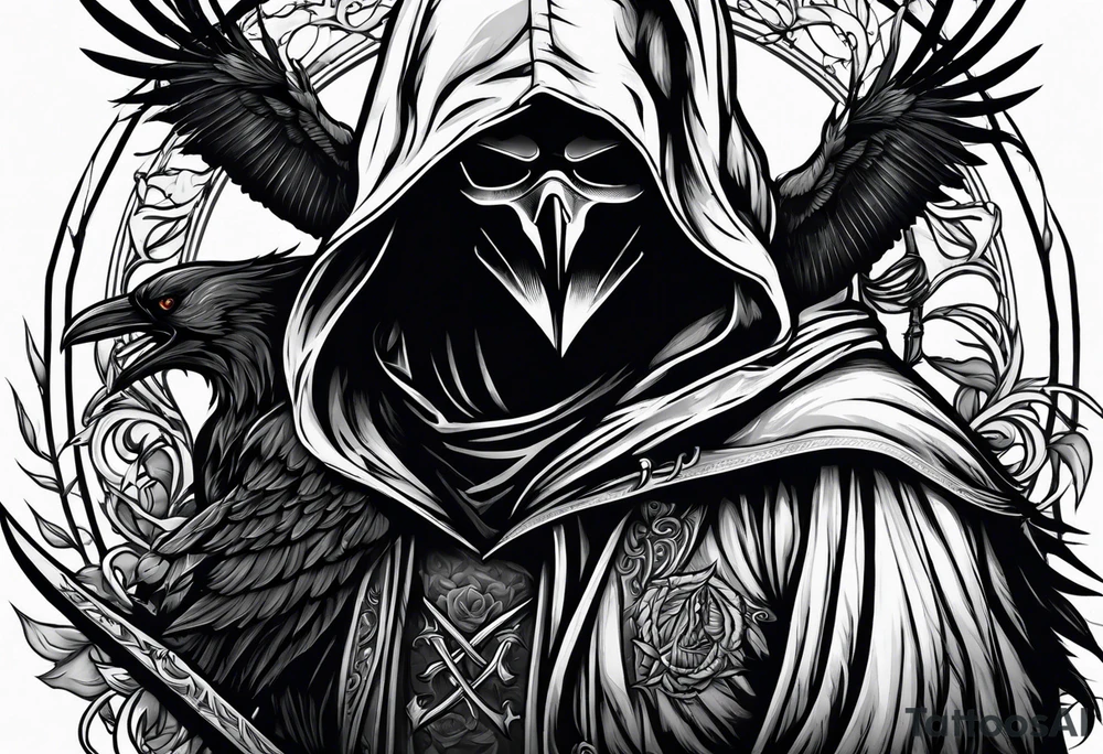 Crows around grim reaper tattoo idea