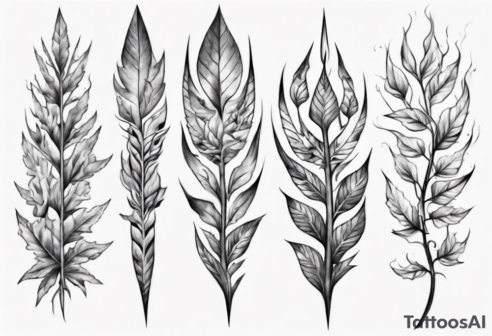 full arm. pointy leaves tattoo idea