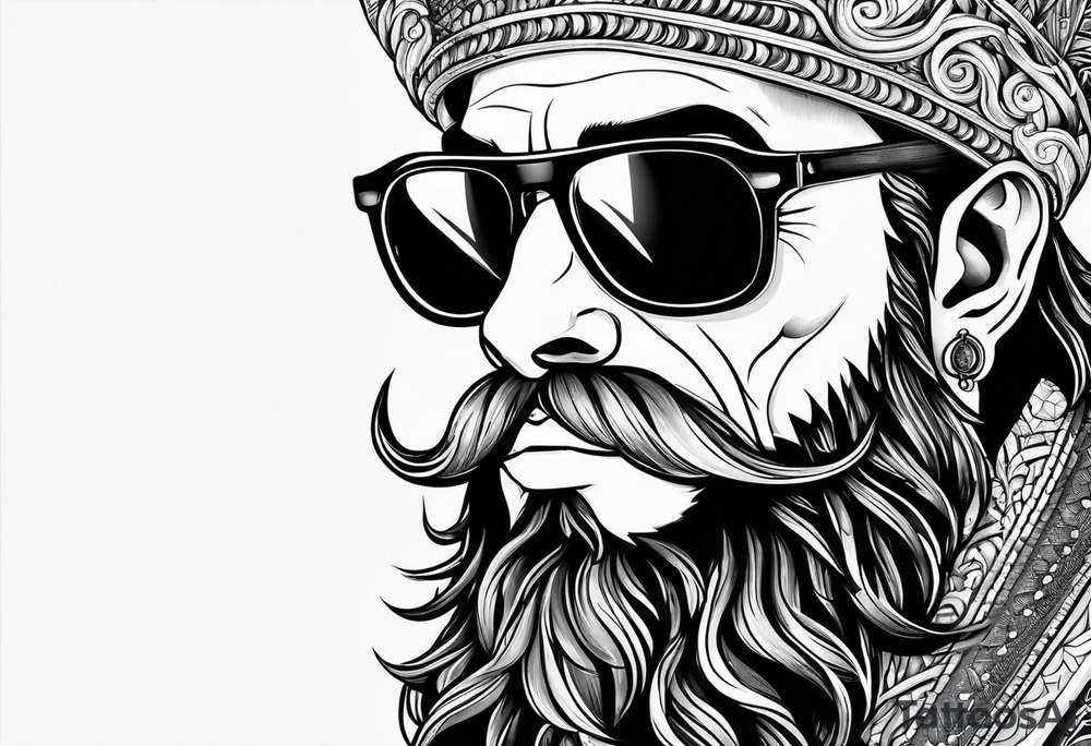 capricorn with beard and sunglasses tattoo idea