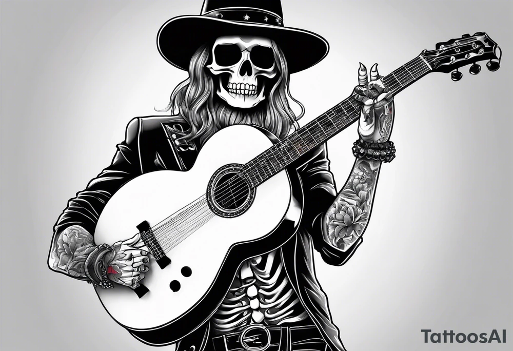 skeleton holding a guitar tattoo idea