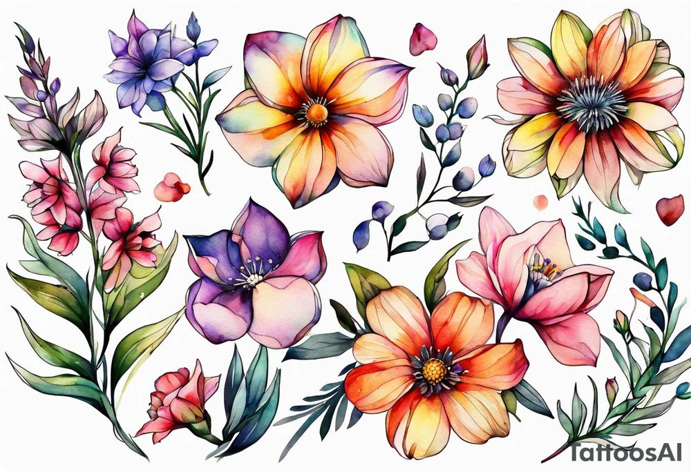wild flowers all watercolor tattoo idea