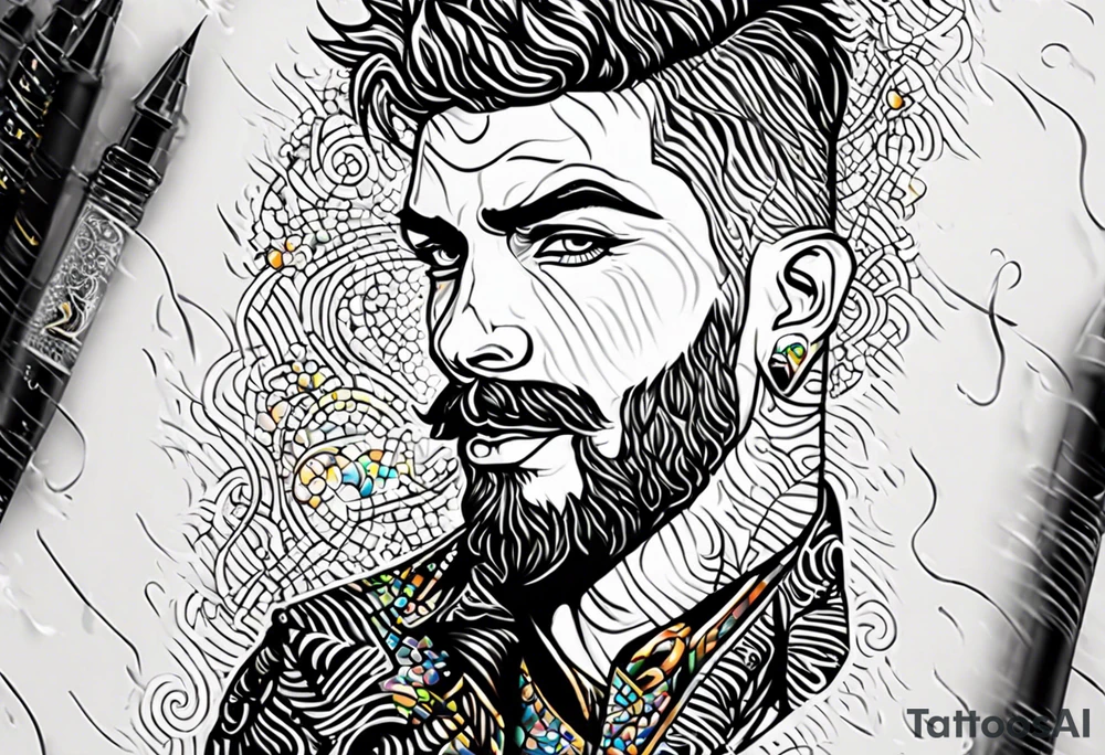 I want the name "Drew" with a space background tattoo idea
