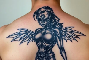 Create a comic book cover for a black female superhero named aquaRaven tattoo idea