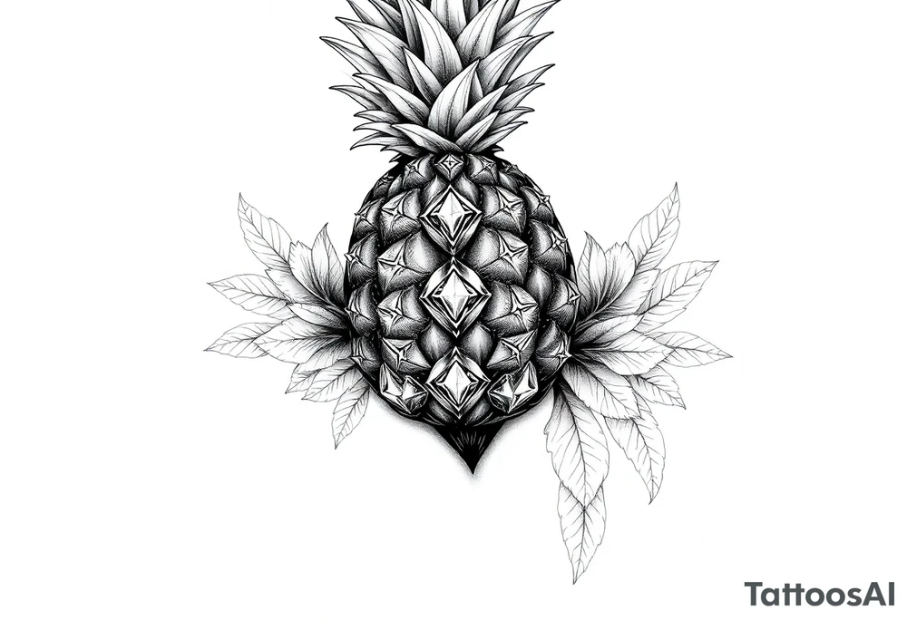 To cover pubic area vagina and anus using a bushy pineapple with diamonds and magestic tattoo idea
