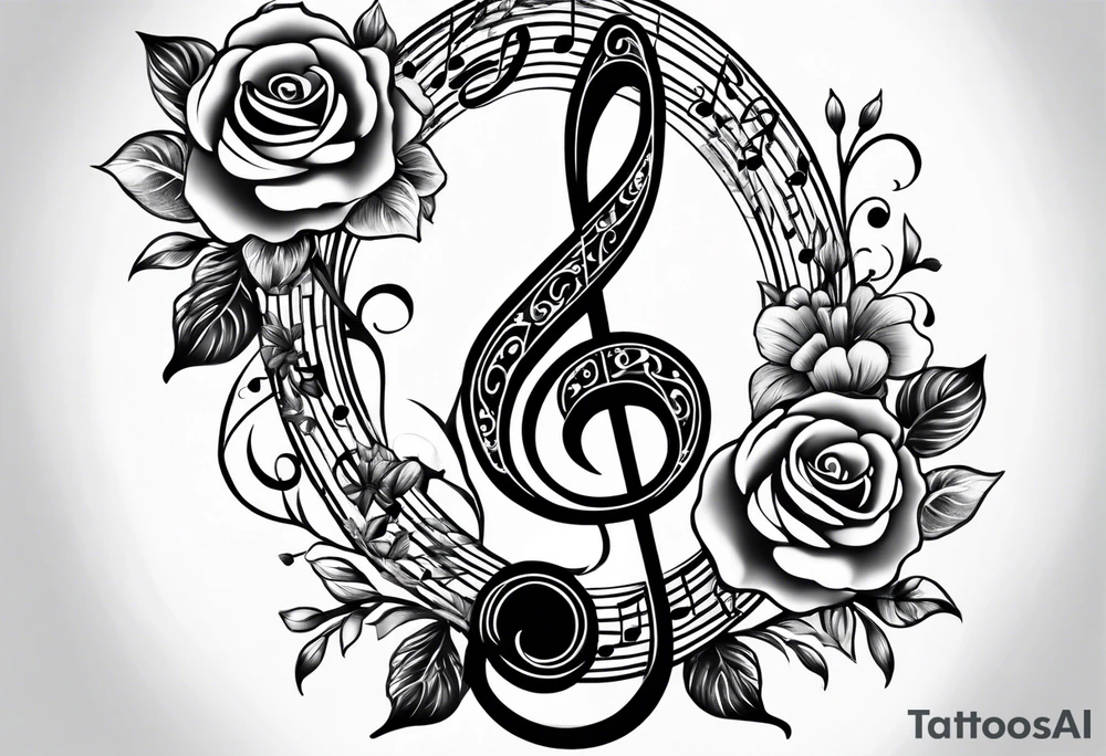 Treble clef, flowers tattoo idea