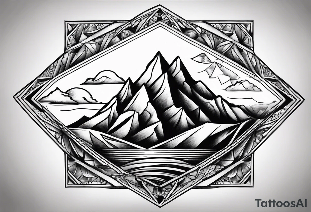 Mountains and ocean waves  crashing diamond shape tattoo idea