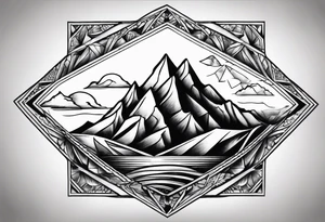 Mountains and ocean waves  crashing diamond shape tattoo idea