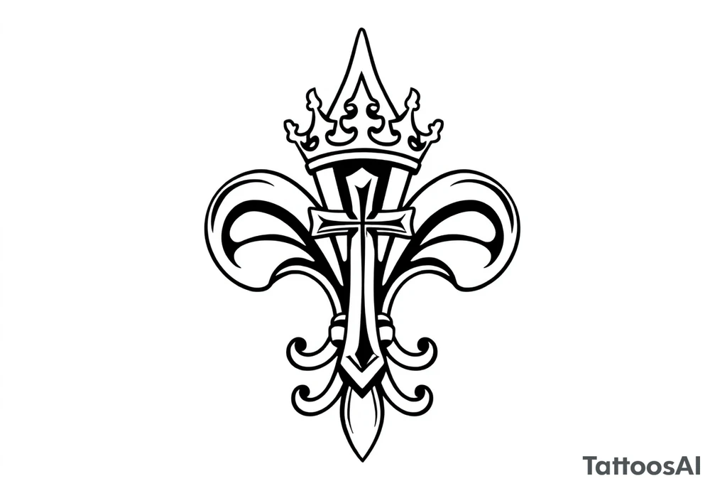 a flor de lis with a crown and a cross inside the flor de lis tattoo idea