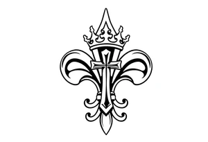 a flor de lis with a crown and a cross inside the flor de lis tattoo idea