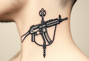 russian christian orthodox but in a AK47 style with a beaded orthodox thurible chain tattoo idea