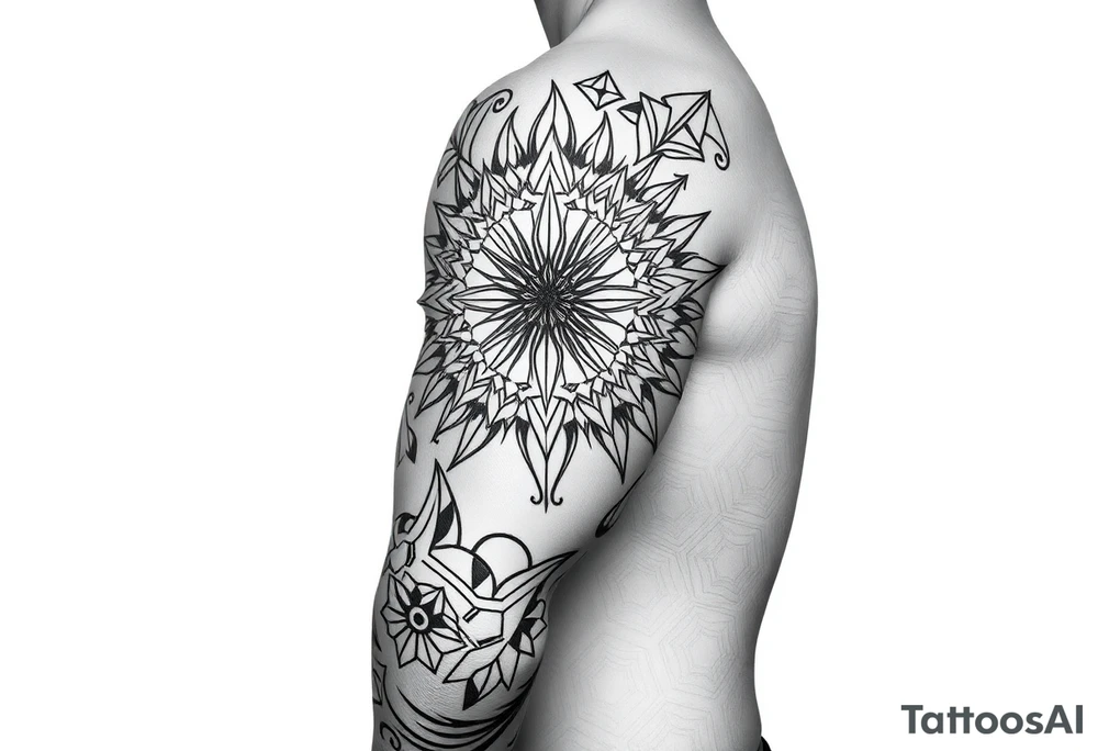 bold line ornamentaali viikinkikompassi tattoo idea