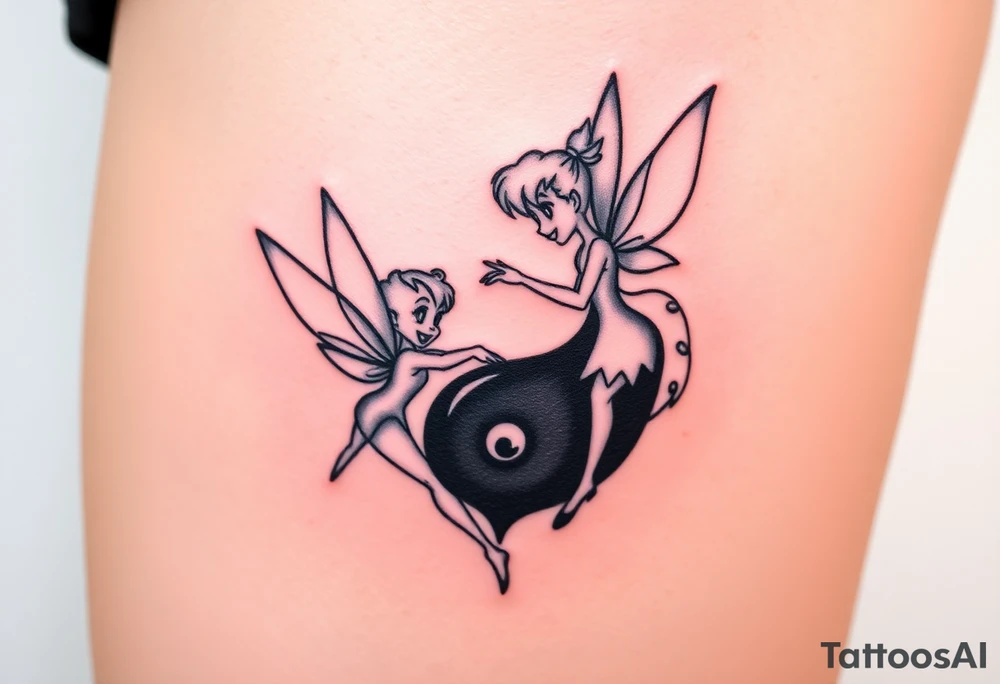 Walt Disney   tinker bell and winer tinker bell  in the form of a ying yang sign add Peter  Pan and   Wendy Darling tattoo idea