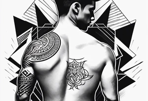 A simple tattoo that is placed on the upper back of a male. It should represent muay thai tattoo idea