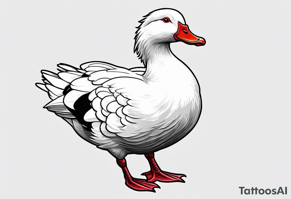 White Muscovy Duck with red beak and bumps on nose tattoo idea