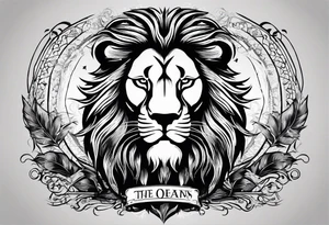 The last names Lyons, Powers, and Mast all listed out. A lion head below the lion. A Powers whiskey bottle below Powers. A Mastadon with tusks below Mast. tattoo idea