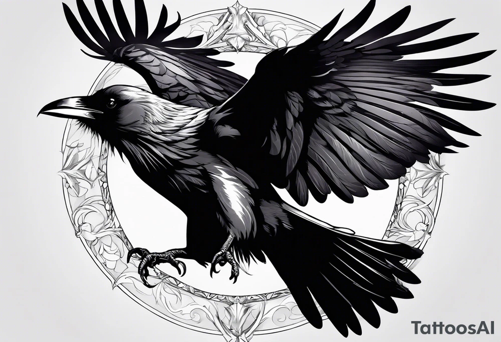 raven in flight with wings spread tattoo idea